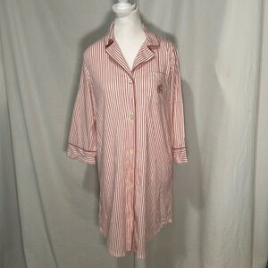 Lauren Ralph Lauren mauve pink & white striped button down nightgown size medium